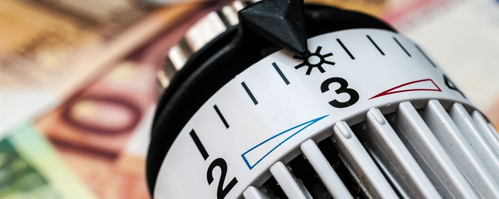 Thermostat an Heizung mit Geld im Hintergrund
