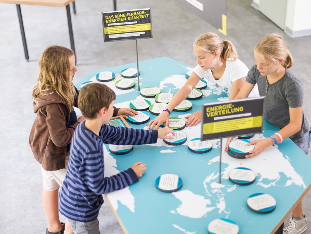 Kinder lernen an einem Tisch über Energie